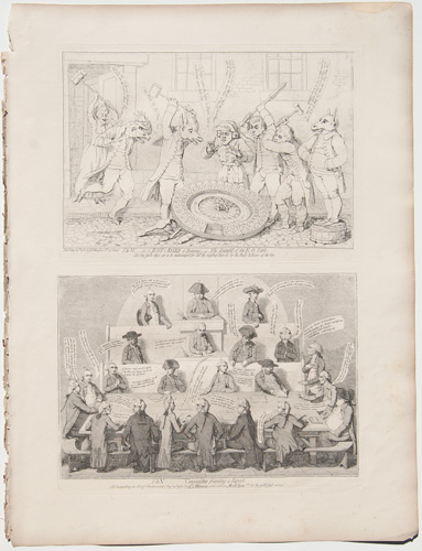 original gillray prints "The W_ST_R Just-Asses A Braying" 

"The V___ Committee Framing a Report" 